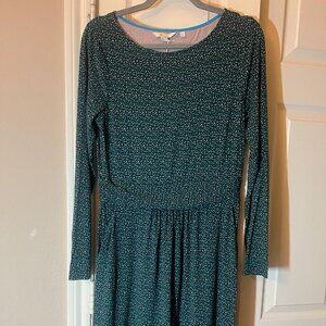 NWT Women's Boden Navy Blue Midi Dress with Cream Blue & Green Dots - US 8R